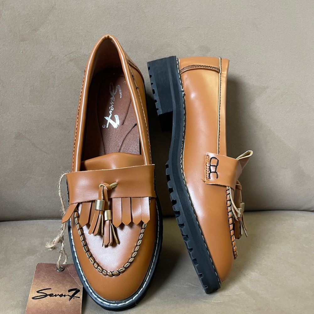 Seven7 Tan Leather Loafers with Tassels